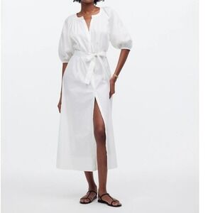 Madewell White Puff Sleeve Button Front‎ Maxi Dress Tie Waist Summer Bridal